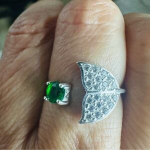 Modern Silver and Green Asymmetrical Ring